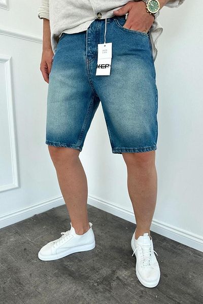 MADZEYMODA Ανδρικό τζιν σορτς μπλε σκισμένο
