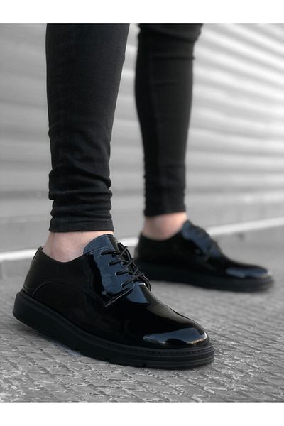 BOA Ba0003 Lace-Up Classic Black Black Sole Patent Leather High Sole Casual Men's Shoes