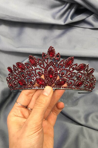 Hayalperest boncuk Henna Bridal Crown - Red Crystal Stone Detailed