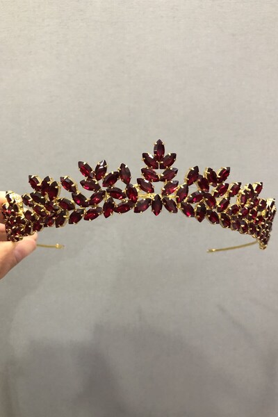 Hayalperest boncuk Henna Bridal Crown - Dark Burgundy Stone Detailed