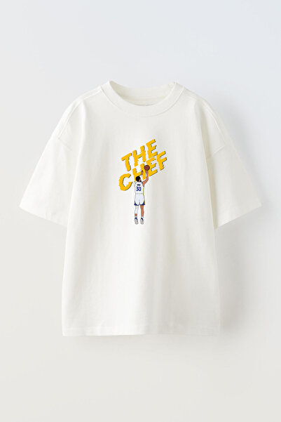 NMG TEKSTİL تي شيرت أبيض كبير الحجم من القطن - مطبوع عليه كرة السلة للجنسين م...