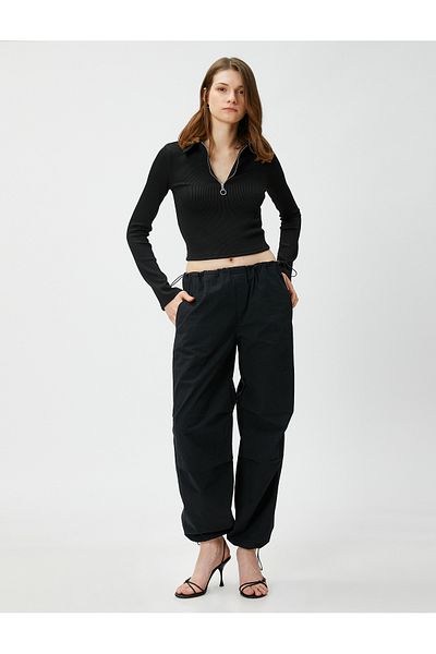 Koton Tricou Crop Decolteu Polo Semi Fermoar