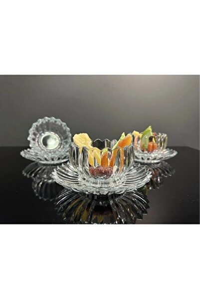 behila 12 Piece Crystal Snack Bowl and Sugar Bowl Set for 6 People - Glass Bowl