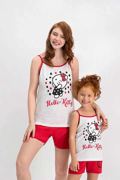 Hello Kitty Licensed Cream Thin Strap Shorts Set for Girl