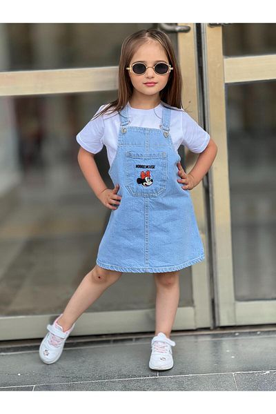 yns coolstar broderie minnie blugi cu bretele reglabile gilet / rochie denim