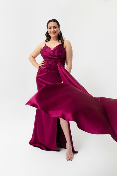 Lafaba Rochie de seară lungă din satin și rochie de absolvire pentru damă