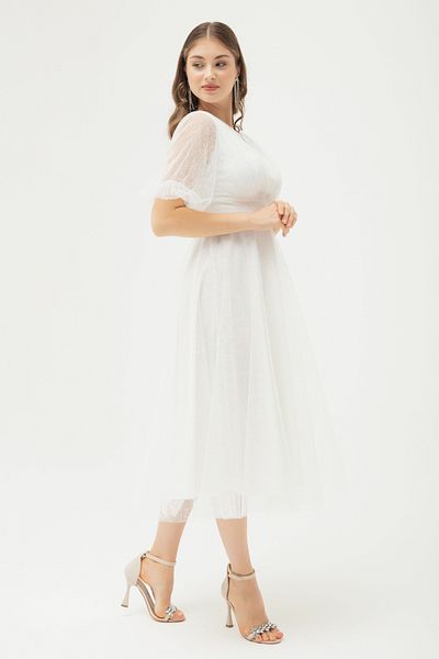 Lafaba Weißes, silbriges Abendkleid mit Ballonärmeln für Damen