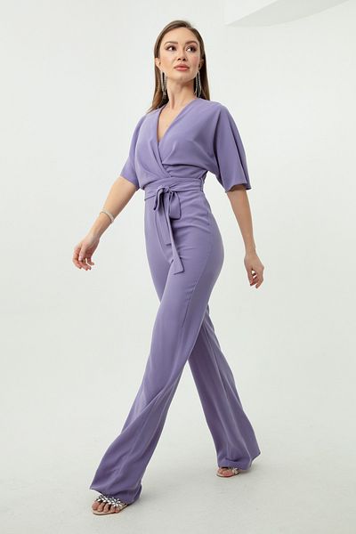 Lafaba Fliederfarbener Abendkleid-Jumpsuit mit V-Ausschnitt für Damen