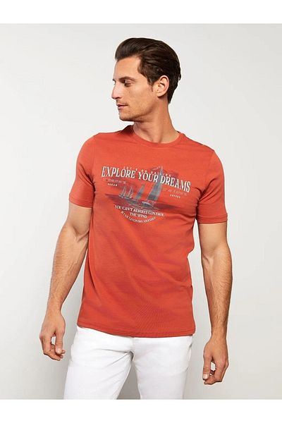 LC Waikiki Ανδρικό πορτοκαλί μπλουζάκι - Crew Neck, κοντό μανίκι, εμπριμέ - Your Fashion Style