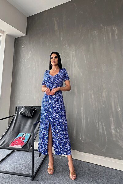 KAMACI BUTİK Καλοκαιρινό φόρεμα με φλοράλ στάμπα από ύφασμα βισκόζης με λαιμό...