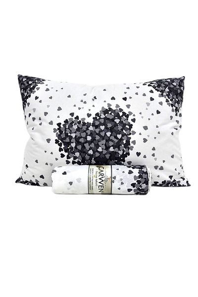 CARWEN TEKSTİL RANFORCE COTTON DOUBLE PERSON 160X200 RUBBER SHEET SET and 2 PILLOW COVERS COLOR BLACK HEART