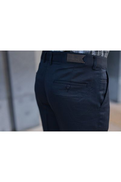 DAKİKO Men's Linen Trousers Quality Classic Cut Armoured Navy Blue