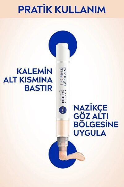 NIVEA Hyaluron Cellular Filler 3 in 1 Renkli Orta Ton Göz Bakım Kremi 4 ml Göz Altı Kapatıcısı
