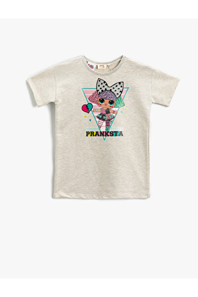 Koton Lol lizenziertes, bedrucktes, kurzärmliges Kleid mit Pailletten