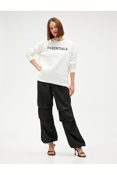 Koton Text Embroidered Sweatshirt Thick Cotton