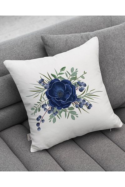 Hayal Dekoratif Pernă cu model floral alb albastru, 6 piese, imprimată digitală - set de huse de pernă