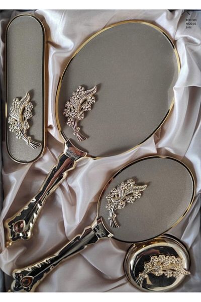 ModaTime Gold Mirror Comb Set Dowry Comb Mirror Set Gift Dowry Set Promise Engagement Bridal Henna Set
