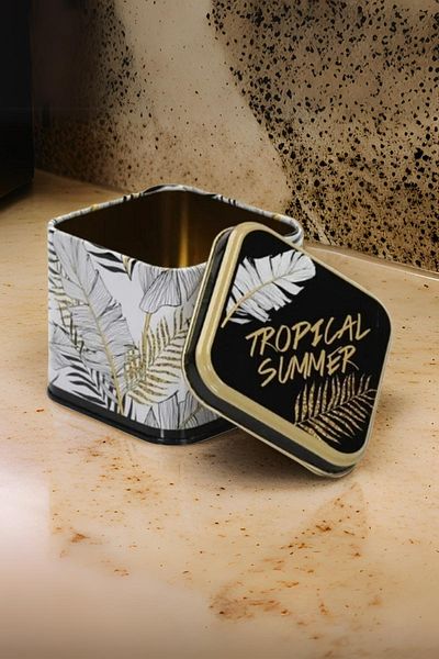 EVLE Ef014-q4 Sn_tropical Summer Patterned Square Metal Storage Container 9x9 Cm