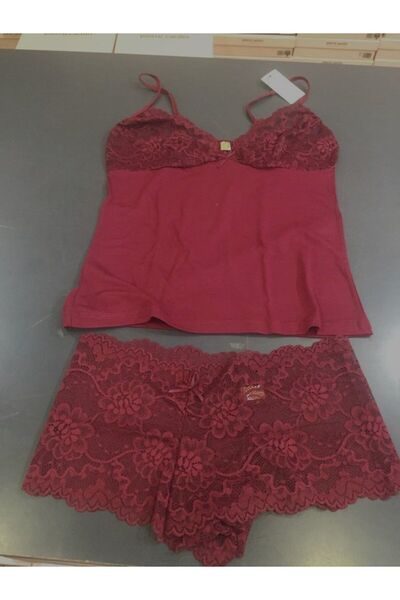 Alissa 605 Women's Claret Red Dowry Lace Detailed Athlete Panties Set