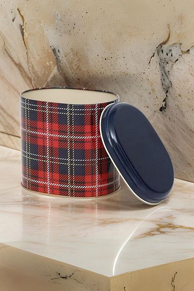 EVLE Ef004-ı3 Plaid (EKOSE) Patterned Oval Metal Storage Container 11x15 Cm