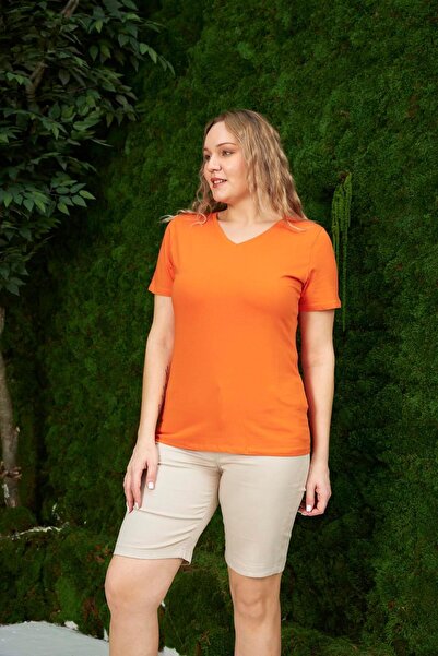 RMG Orange V-Neck Large Size T-Shirt