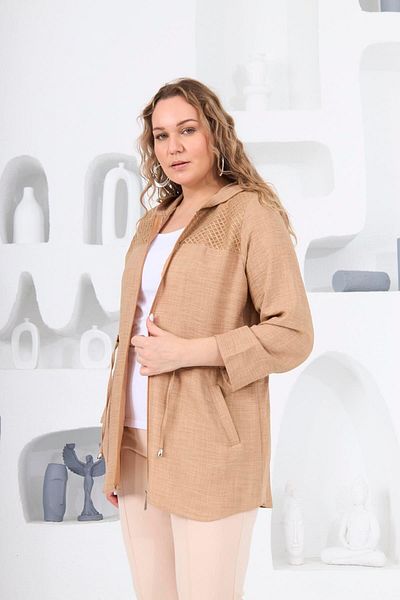 RMG Large Size Linen Mink Jacket - Shoulder Mesh Detail