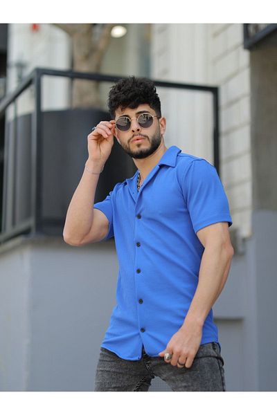 mavisima erkek giyimi Ανδρικό καλοκαιρινό κοντομάνικο πουκάμισο Apaj με βαμβακερό σχέδιο με ραβδώσεις
