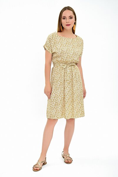 Cotton Mood 93030312 Doc.vis. Crispy Waist Elastic Bat Sleeve Dress Ecru-yellow