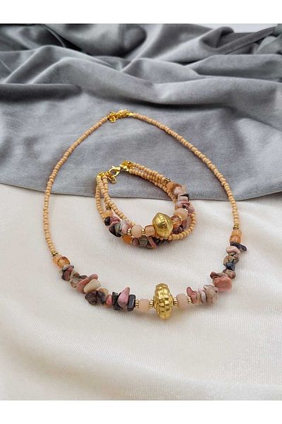 takitokaciniz Women's Necklace Bracelet Set with Natural Stone Brass Apparatus