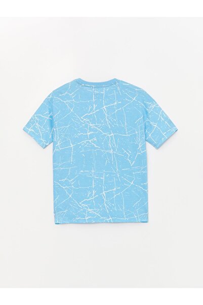 LC Waikiki Costum de pijama pentru băiat cu mânecă scurtă imprimat cu decolteu albastru pentru copii