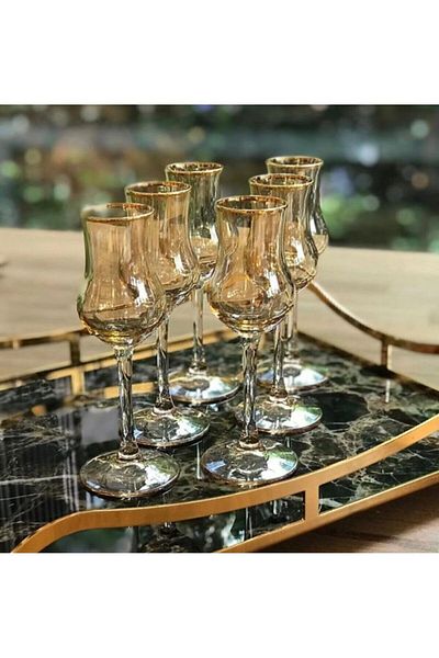 Dnz 6-Piece Amore Flute Coffee Side Honey Colored Machine Removable Paint Imported Cup