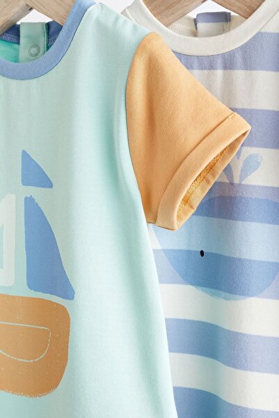 Next Baby Cotton Blue Ship Patterned Set of 2 Romper