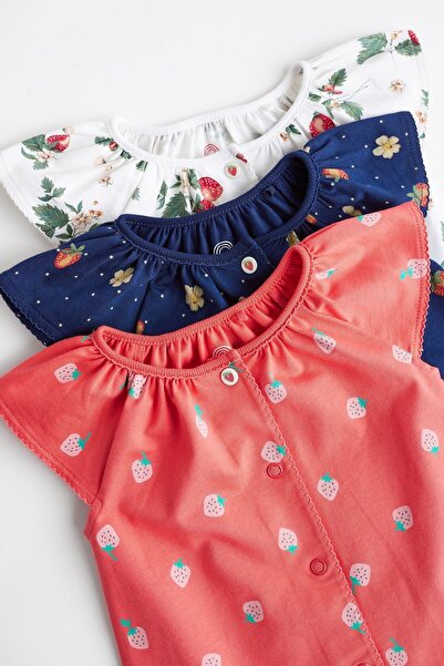 Next Baby 100% Cotton Red Strawberry Patterned 3 Piece Romper Set