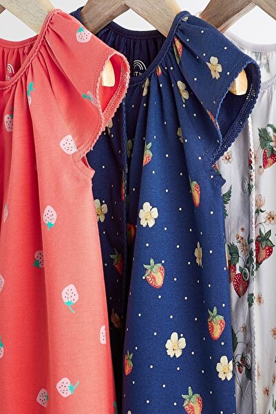 Next Baby 100% Cotton Red Strawberry Patterned 3 Piece Romper Set