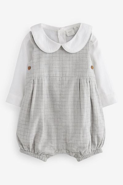 Next Baby 100% Cotton Gray Baby Collar Bodysuit Salopet Socks Set of 3