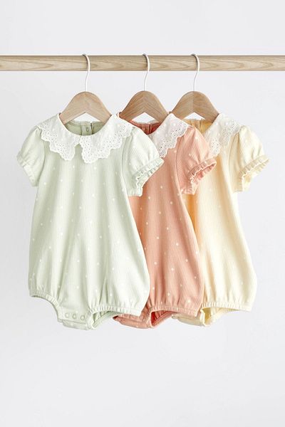 Next Baby Green Yellow Lace Collar Romper Set of 3