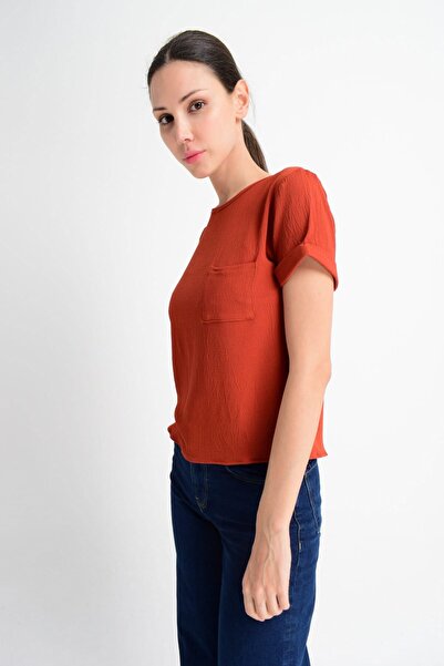 Cotton Mood 8122244 Kobe Single Pocket Short Sleeve Blouse Red