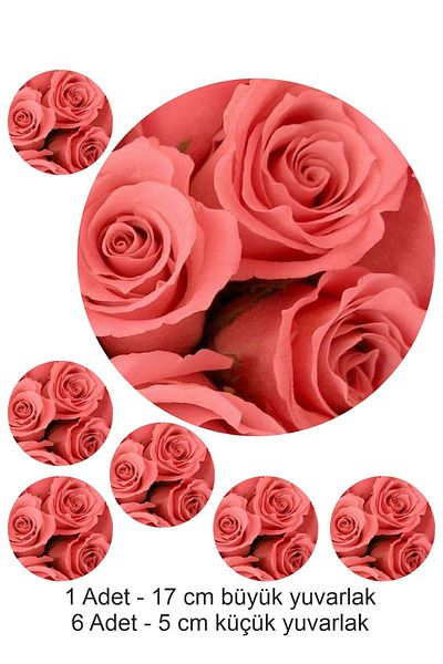 Atölye7Tasarım Pink Rose Patterned 7 Pieces A4 Size Edible Ornament Pastry Cookie Sugar Dough Paper Print