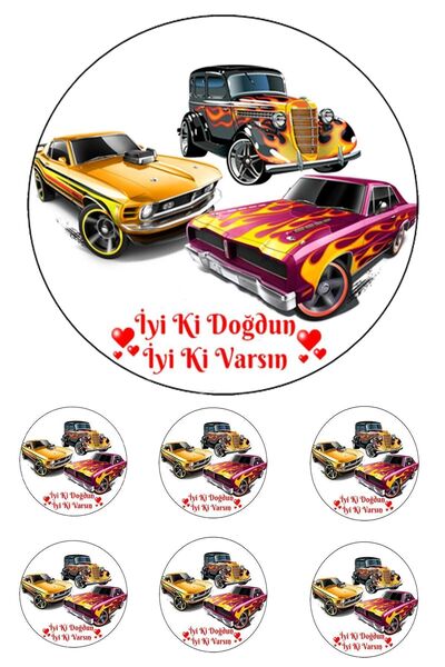 Pasta9 Yenilebilir Pasta Resmi Pirinç Kağıdından Modifiye Arabalar 6-8-10 Kiş...