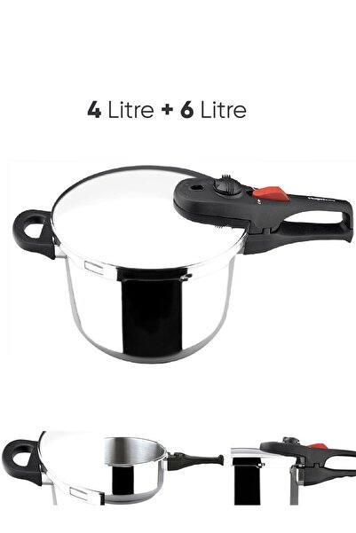 MAGEFESA Pratik 4 Litre + 6 Litre Düdüklü Tencere Ortak Kapak +1 Cam Kapak