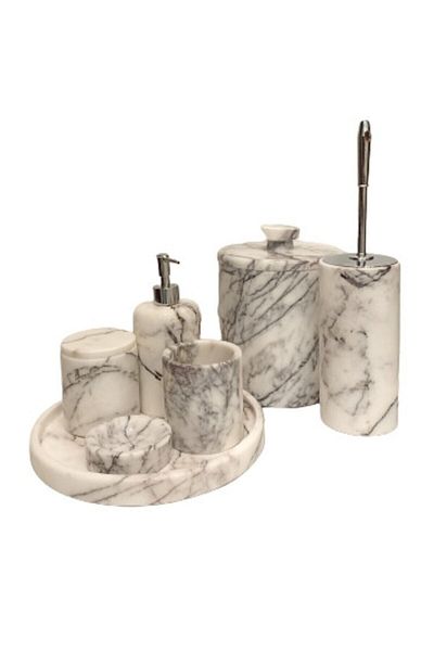 ege gross Decorative Lilac White Marble Silver Detailed 7 Piece Bathroom Set Set