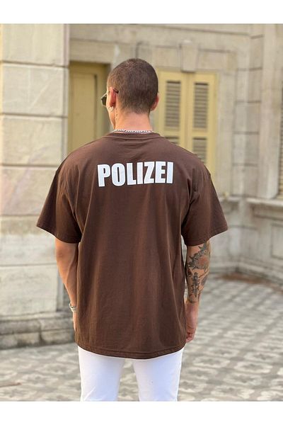 AKC Moda Унисекс тениска Polizei Special Printed Oversize от пениран памук, 100% памук