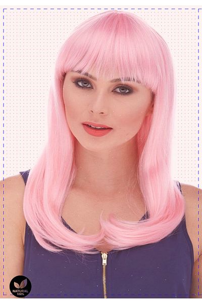OMZ 1 Piece Soft Pink - Girl and Boy Educational Montessori Toy, Natural Long Straight Party Wig