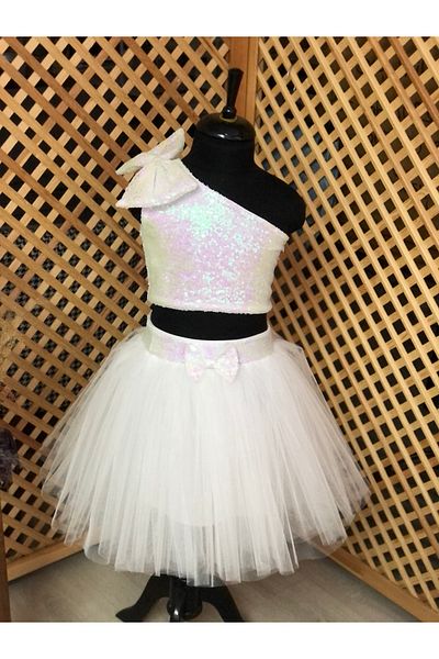 babysmile White Tutu One Shoulder Crop Girl's Dress