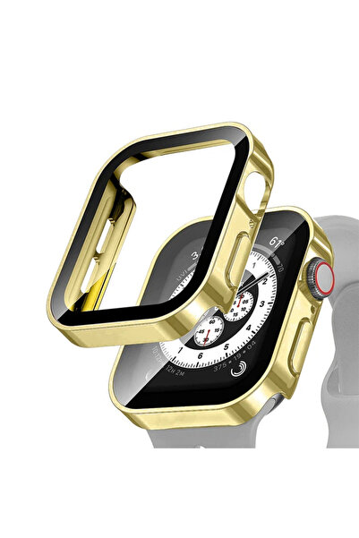 Quse Apple Watch 45mm Suya Dayanıklı Kasa + Ekran Koruyucu Kılıf – Gold – Ser...