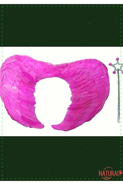 OMZ 40x55cm Pink Angel Wing and Wand Set - Real Feather, Foldable Toy Educational