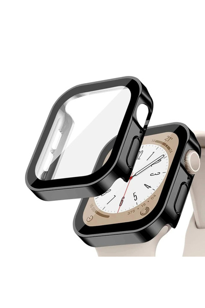 Quse Apple Watch 45mm Suya Dayanıklı Kasa + Ekran Koruyucu Kılıf – Siyah – Se...