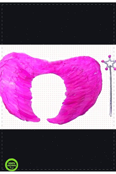 OMZ 40x55cm Pink Angel Wing and Wand Set - Real Feather, Foldable Toy Educational