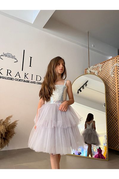 İkrabutikbursa Γκρι φόρεμα για κορίτσι - Γκρι βραδινό φόρεμα και βραδινό φόρεμα αποφοίτησης