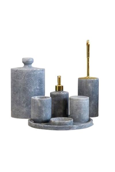 ege gross Decorative Gray Marble Gold Detailed 7-Piece Bathroom Set Set